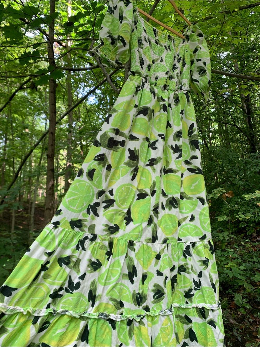 Steve Madden Lime Print Puff Sleeve Smocked Dress